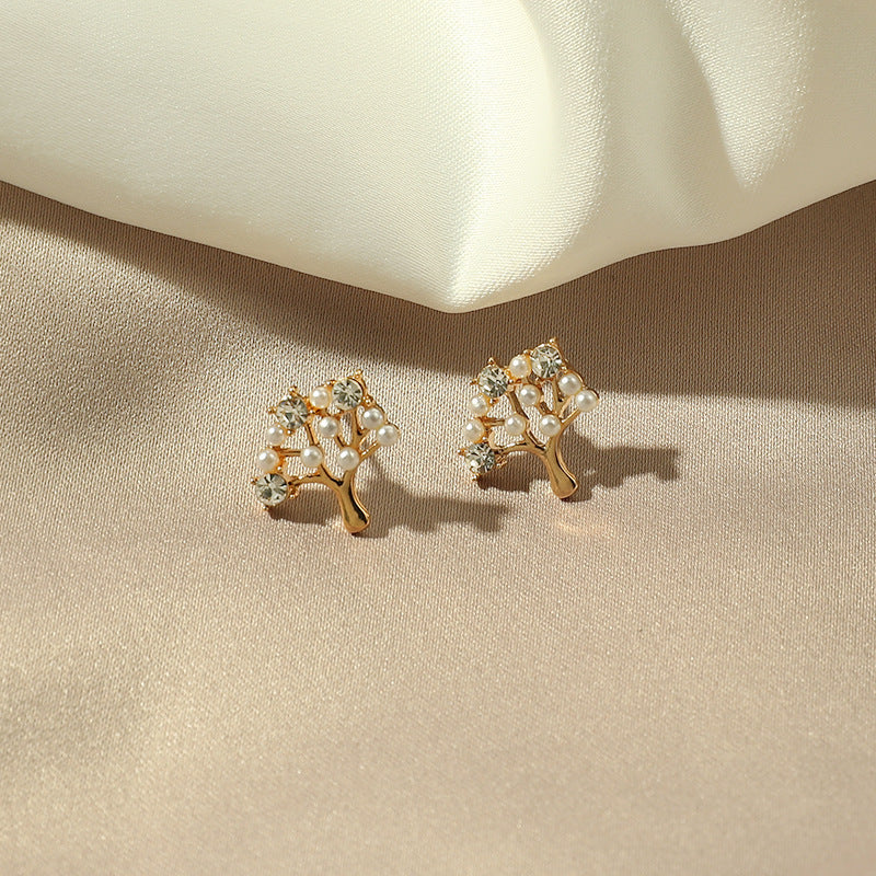 Wholesale S925 silver needle leaf rose small fresh flower earrings
